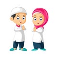 Muslim Couple Kids Cartoon Isolated