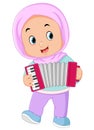 a cute Muslim girl playing an accordion instrument