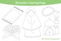 Cute Muslim Girl Shalat Praying Equipment Coloring Page Vector