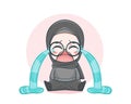 Cute muslim girl wearing sweater with crying expression cartoon illustration
