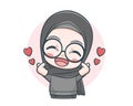 Cute muslim girl wearing sweater with loves cartoon illustration