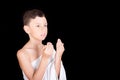 Cute Muslim Kid Praying While Wearing Ihram During Hajj