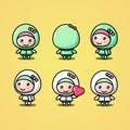 Cute muslim little girl character set