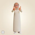 3d render muslim woman showing thumbs up