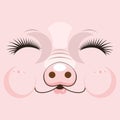 Cute muzzle of a pink pig. Vector illustration of the cheeful