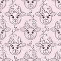 Cute muzzle young deer seamless pattern