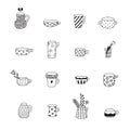 Cute naive doodle black cups vector set. Part one. Royalty Free Stock Photo