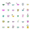 Cute naive doodle cups big colorful vector set.