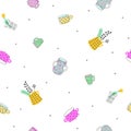 Cute naive doodle cups colorful vector seamless pattern. Part on