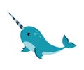 Cute Narwhal as Sea Animal with Long Tusk Floating Underwater Vector Illustration