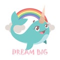 Cute narwhal and rainbow