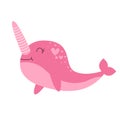 Cute narwhal sea whale character vector illustration Royalty Free Stock Photo