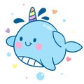 Cute Narwhal vector, unicorn of the sea, Kawaii character