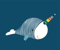 Cute narwhal whale with rainbow unicorn - vector