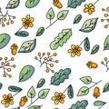 Cute nature doodle seamless pattern, vector hand draw illustration Royalty Free Stock Photo