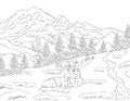 Adult coloring book,page a cute nature landscape image for relaxing.