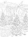 Adult coloring book,page a cute nature landscape image for relaxing.