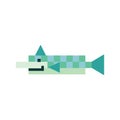 Cute neo mint green 8 bit mackerel vector illustration. Sealife pixel clipart