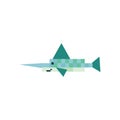 Cute neo mint green 8 bit swordfish illustration. Sealife pixel clipart