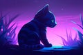 Cute neon art with a kitten. Neural network AI generated