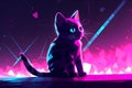 Cute neon art with a kitten. Neural network AI generated