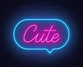 Cute neon sign in the speech bubble on brick wall background.