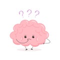 Cute nerd brain. Funny kawaii human brain character