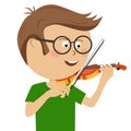 Cute nerd little boy with glasses plays violin