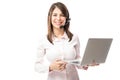 Nerdy girl working for tech support Royalty Free Stock Photo