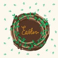 Cute Nest card with the inscription Easter. Cute Easter bird house poster. Spring illustration of a nestling home. Easter