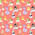 Cute new born animals in eggs easter seamless pattern background