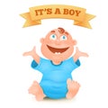 Cute new born smiling baby boy in blue undershirt