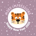 Cute New Year card with a wish and a cartoon tiger - a symbol of 2022 Royalty Free Stock Photo