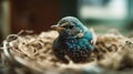 Spring Time Newborn Blue Bird In a Nest - Generative AI