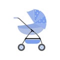 Cute newborn blue stroller with dotted material and additional basket