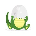 Cute newborn crocodile character, funny reptile in egg shell on his head cartoon Illustration