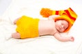 A cute newborn little baby girl sleeping. Royalty Free Stock Photo