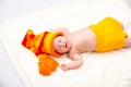 A cute newborn little baby girl sleeping. Royalty Free Stock Photo