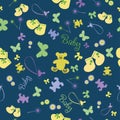 Cute Newborn seamless pattern.Baby background with baby's dummy, bootees, bear.