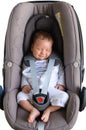 Cute newborn smiling in car seat Royalty Free Stock Photo