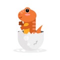 Cute newborn varan character, funny reptile in egg shell cartoon Illustration