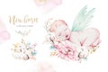 Cute newborn watercolor baby. New born child illustration girl and boy painting. Baby shower isolated birthday painting Royalty Free Stock Photo