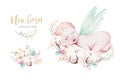 Cute newborn watercolor baby. New born child illustration girl and boy painting. Baby shower isolated birthday painting