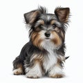 Cute nice dog breed biewer, fluffy puppy isolated on white close-up