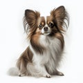 Cute nice dog breed papillon isolated on white close-up, beautiful pet, Royalty Free Stock Photo