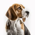 Cute nice red beige yellow dog breed beagle isolated on white close-up