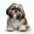 Cute nice small dog breed shih tzu dog isolated on white close-up, beautiful pet,