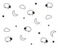 Cute night seamless pattern background for kids bedtime sleeping. Vector wallpaper illustration with clouds, moons, stars, sheeps Royalty Free Stock Photo