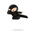 Cute ninja flying isolated on white background