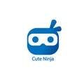 Cute Ninja Logo Concept, Blue Ninja Logo Design Template, Superhero Character, Kid Ninja Vector Icon